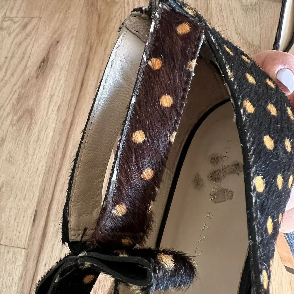 Loeffler Randall Alba demi platform‎ black brown Polka Dot Calf Hair Pumps 8B